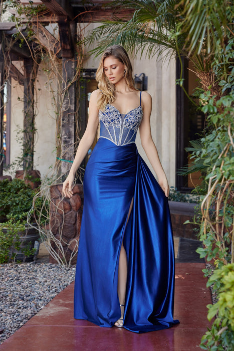 Elegant Beaded Embellished A-Line Long Formal Prom Evening Gown