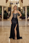 Elegant Beaded Embellished A-Line Long Formal Prom Evening Gown