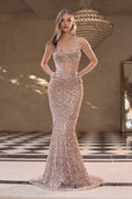 Art Deco Pearl Beaded Illusion Corset Evening Gown
