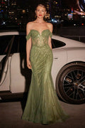 Crystal Embellished Off-Shoulder Evening Gown