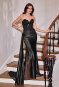 Sequins Embellished Long Graduation Gown w/ Corset Bodice & Side Drape