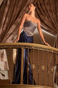 Fitted Satin Gown With Beaded Bodice